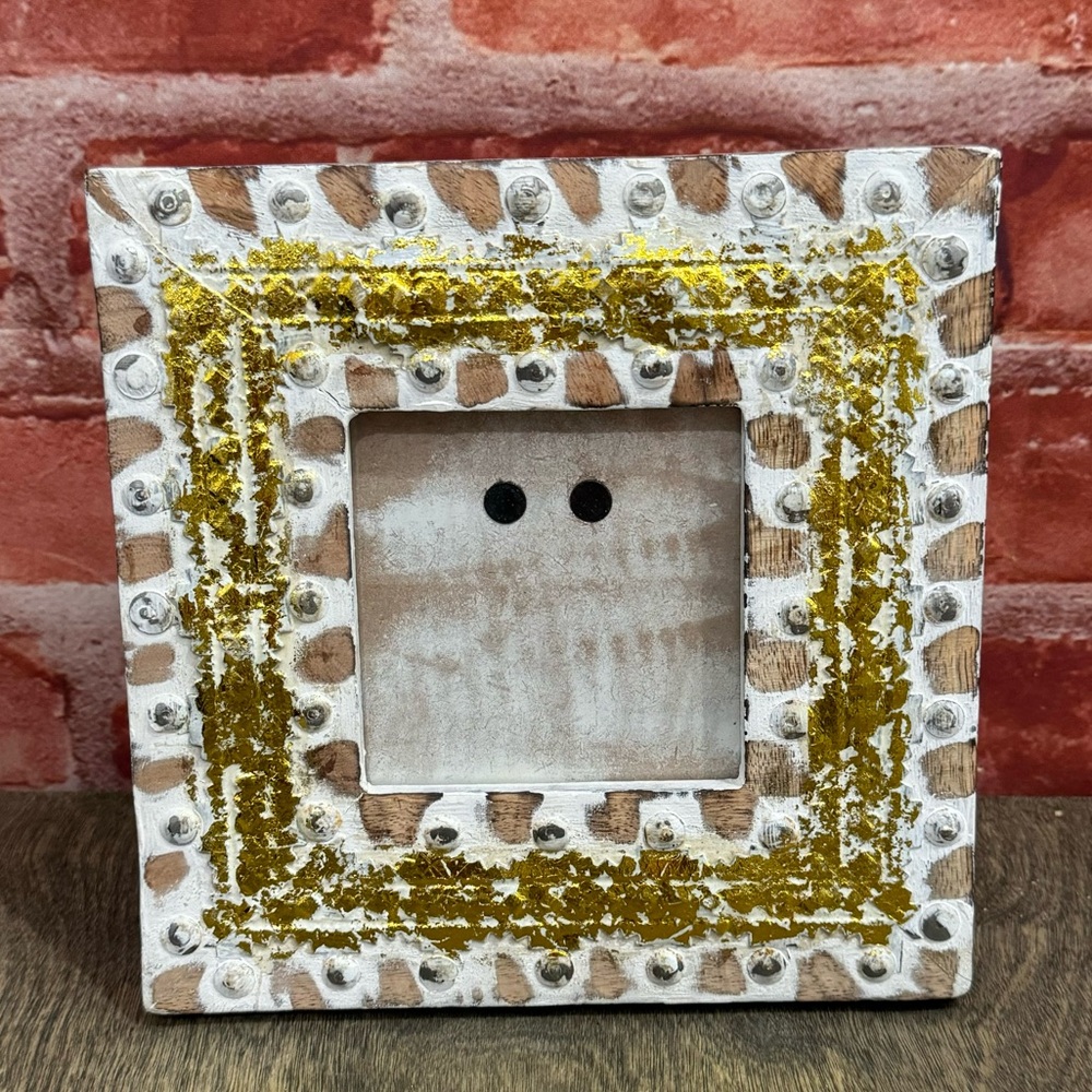 Azzure Home Gold-Flaked Square Wooden Photo Frame / Rustic Wood Frames